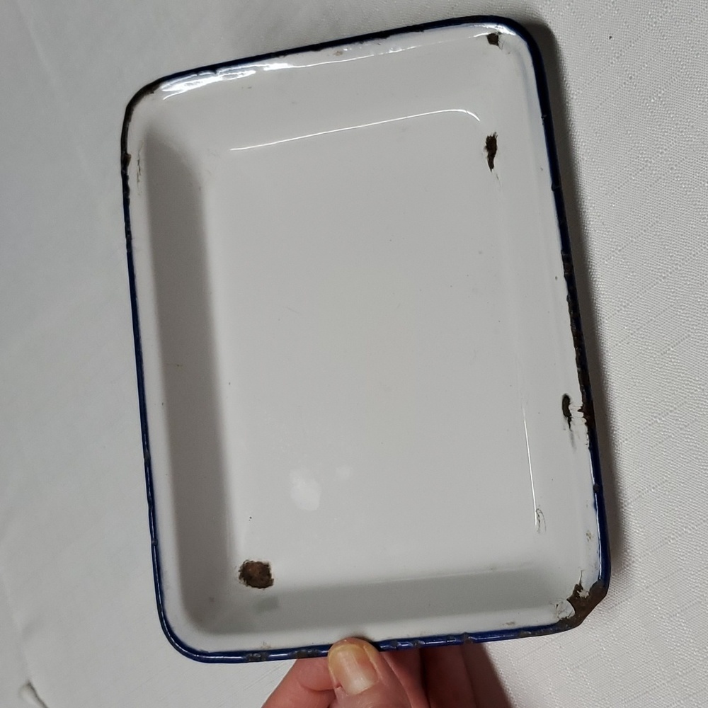 Graniteware Blue White Photography Tray Sweden Chipped Rustic Farm Primitive